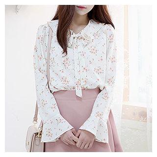 Beribboned Floral Pattern Top