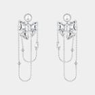 Bow Faux Pearl Rhinestone Chain Dangle Earring Al1047 - 1 Pair - Silver - One Size