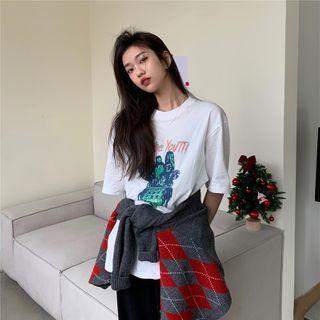 Short-sleeve Statue Print T-shirt White - One Size