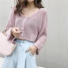 Plain Bell-sleeve Cropped Cardigan