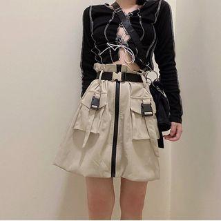 Faux Leather Zipped Mini A-line Skirt