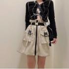 Faux Leather Zipped Mini A-line Skirt