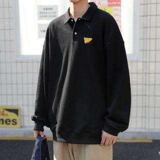 Pizza Embroidered Polo-neck Sweatshirt