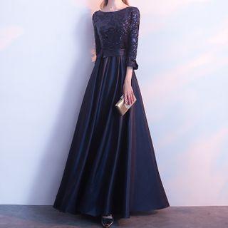 3/4-sleeve Sequin A-line Gown / Midi Prom Dress