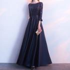 3/4-sleeve Sequin A-line Gown / Midi Prom Dress