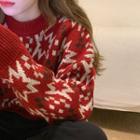 Color-block Snowflake Round-neck Sweater