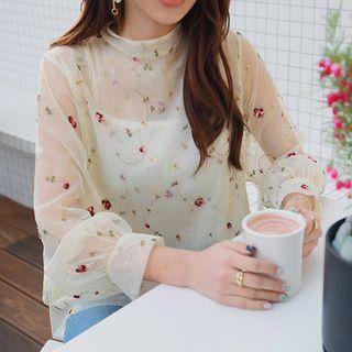 Set: Embroidered Sheer Top + Camisole Top