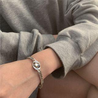 Rhinestone Chunky Alloy Bracelet Sl0703 - Gold - One Size
