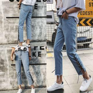 Lace Up Side High Waist Jeans