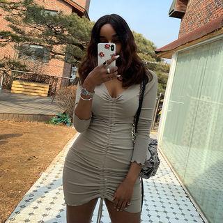 Scallop-trim Shirred Dress