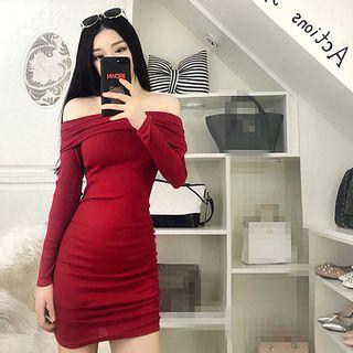Off-shoulder Mini Bodycon Dress Red - One Size