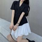 Elbow-sleeve Double-breasted Blazer / Mini A-line Skirt