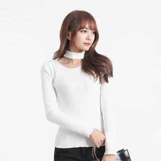 Choker-neck Slim-fit Ribbed Top