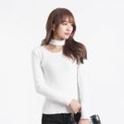 Choker-neck Slim-fit Ribbed Top