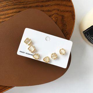3 Pair Set: Faux Cat Eye Stone Alloy Earring 1 Pair - Gold - One Size