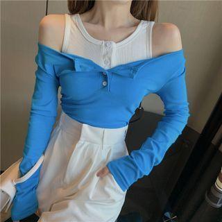 Set: Ribbed Tank Top + Off-shoulder T-shirt