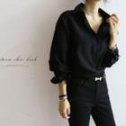 Drop-shoulder Sheer Shirt Black - One Size