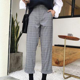 Plaid Cropped Straight Cut Dress Pants