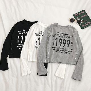 Lettering Side Button Long-sleeve T-shirt