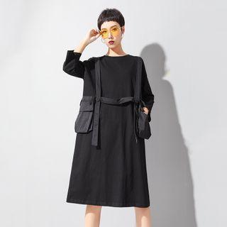 Strappy Pocket Panel Midi Shift Dress
