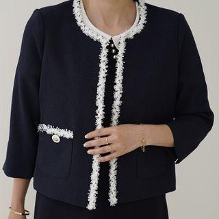 Fringe-trim Short Tweed Jacket
