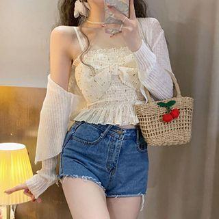 Bow Cropped Camisole Top / Cardigan / Set
