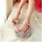 Bow Accent Floral Wedge Sandals
