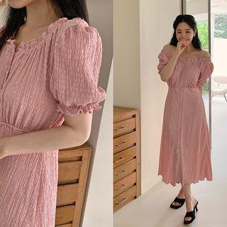 Off-shoulder Smock Long Dress
