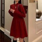 Long-sleeve Cut-out Knit Top / Mini A-line Dress