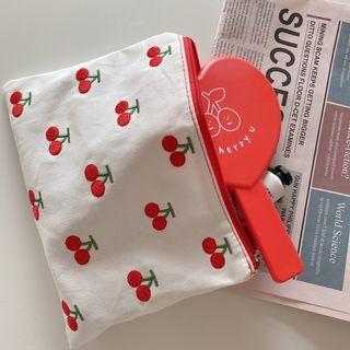 Embroidered Cherry Canvas Pouch As Shown In Figure - One Size