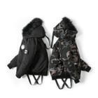 Furry-trim Lettering Hooded Padded Zip Jacket