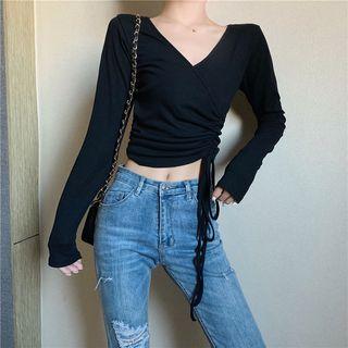 Ruched Side V-neck Cropped Top