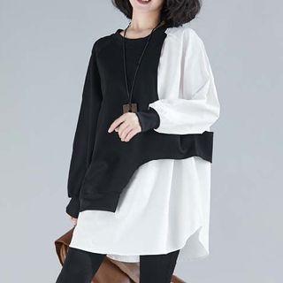 Mock Two-piece Long-sleeve Asymmetrical Top