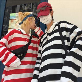 Long-sleeve Oversized Striped Polo Shirt