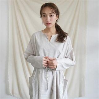 Drawstring-waist Checked Dress