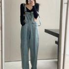 Denim Dungaree Pants / Long-sleeve T-shirt