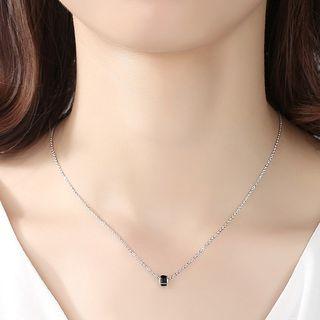 925 Sterling Silver Faux Crystal Pendant Necklace 1 Pc - Silver & Black - One Size