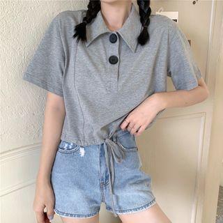 Short-sleeve Drawstring-hem Polo Shirt