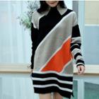 Turtleneck Long Patterned Sweater Multicolor - One Size
