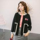 Heart Embroidered Zip Cardigan