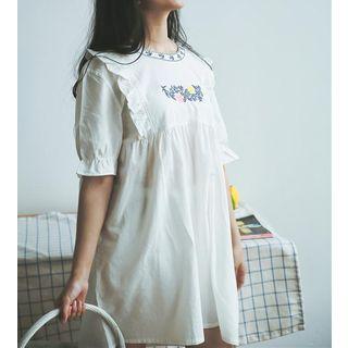 Short-sleeve Frilled Trim A-lined Dress