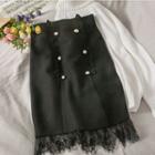 Lace-hem Ruffled-trim Midi Skirt Black - One Size