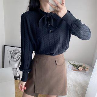 Lantern-sleeve Henley Knit Top