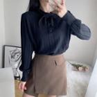 Lantern-sleeve Henley Knit Top