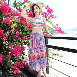 Set: Patterned Bikini + Cover-up Midi Skirt