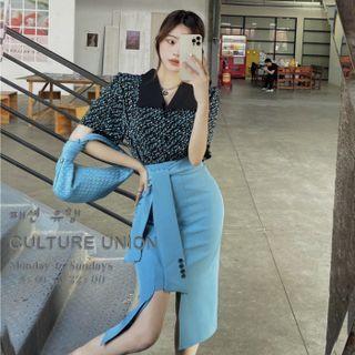 Short-sleeve Floral Shirt / Pencil Skirt