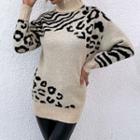 Leopard Print Turtleneck Long Sleeve Sweater