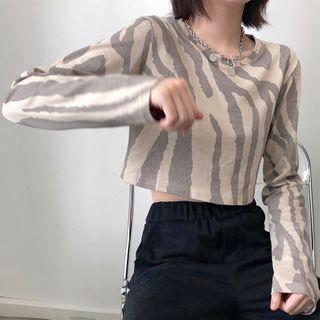 Crewneck Print Leopard Long-sleeve Top