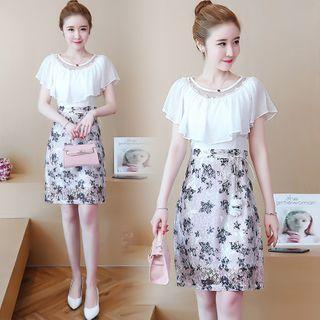 Floral Print Ruffled Short-sleeve Mini Sheath Dress