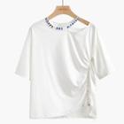 Elbow-sleeve Cutout Letter T-shirt White - One Size